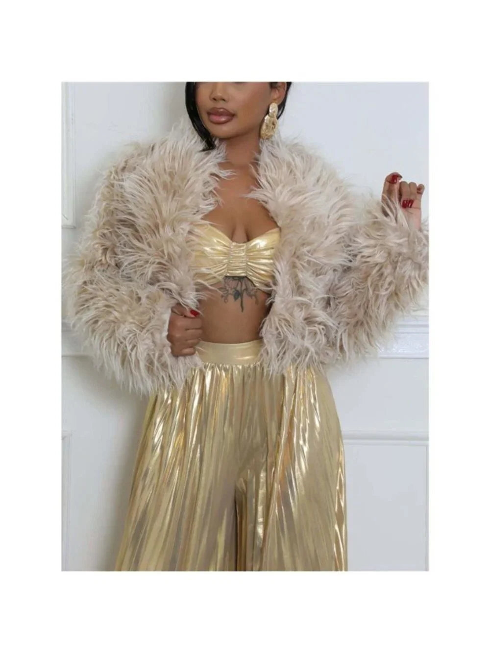 Faux Fur Open Front Cropped Outerwear